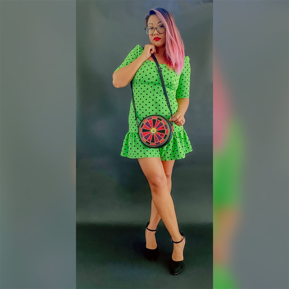 Green Polka Dot Peplum Hem Dress